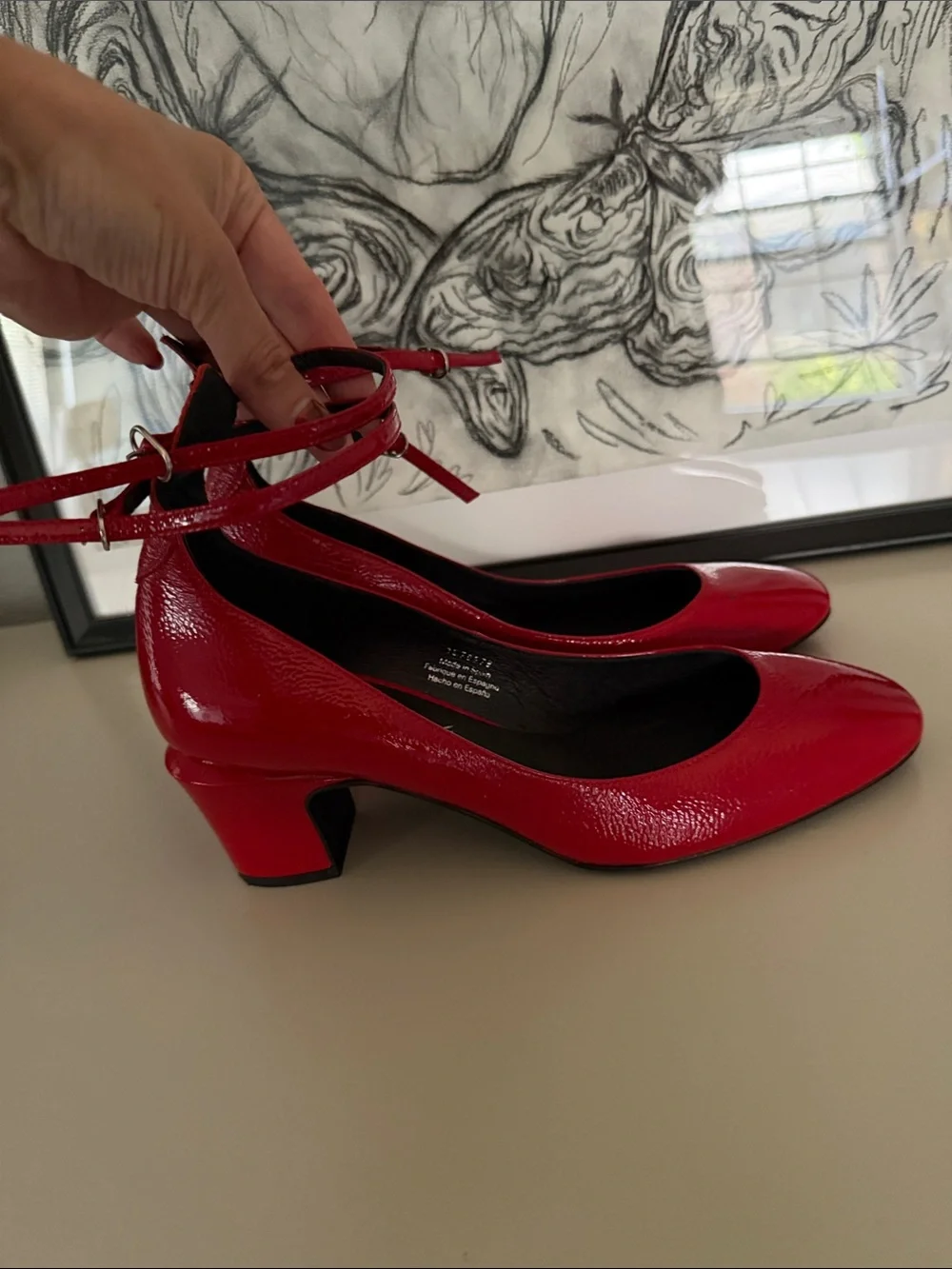 Free people Red Patent Low Block Heel Pumps with Ankle Strap - Women